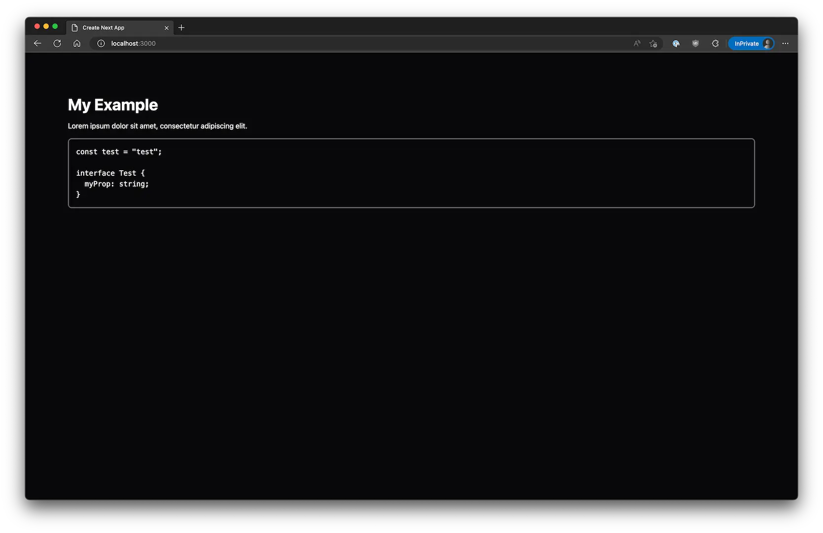 A screenshot of the same rendered markdown, but sizing and margins are applied to the heading, paragraph, and code block elements