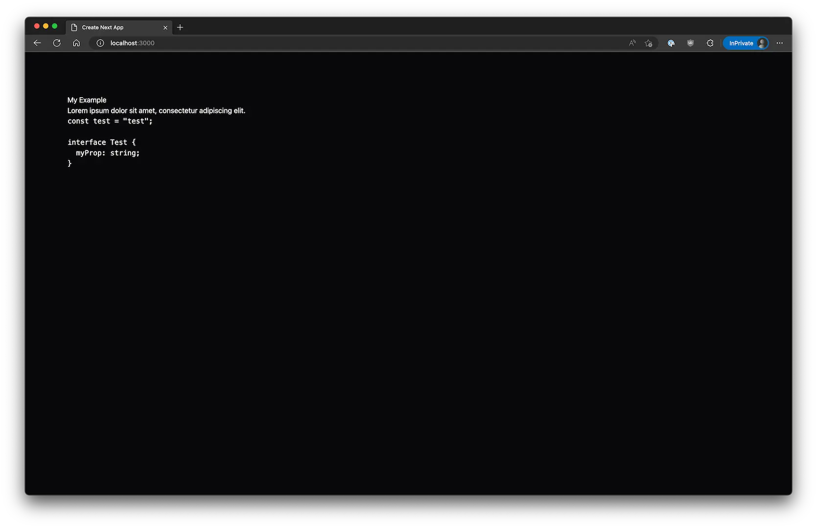 A screenshot of the starter Next.js application with Markdown rendered on the page