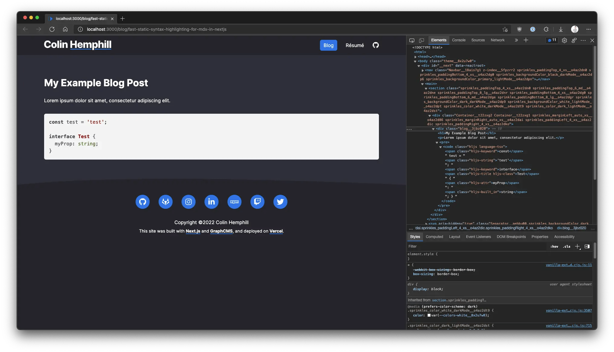 A screenshot displaying that the syntax on the blog post has now been highlighted with various colors